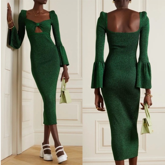 Self-Portrait Green Knit Midi Dress in Size Medium